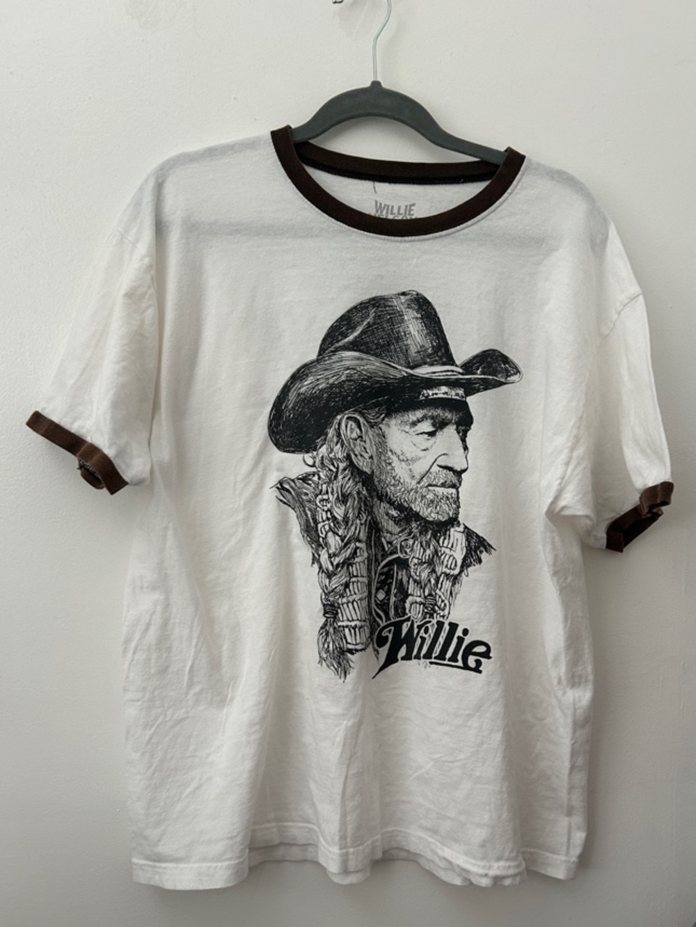 Willie Graphic Ringer Tee - White with Brown Trim